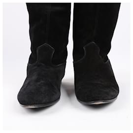 Céline-Celine Chat Botté Over-The-Knee Flat Boot in Suede Calfskin in Size 38 RM0220-Black