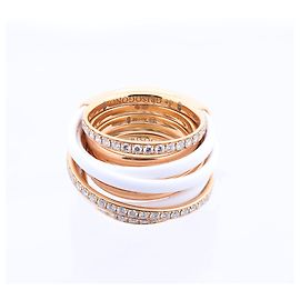 De Grisogono Allegra Rose Gold and White Ceramic with Diamonds Ring, Size 53 EU Golden