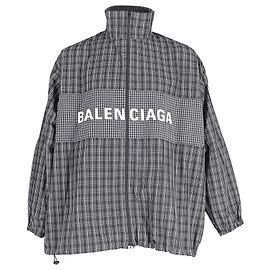 Balenciaga Karomuster Trainingsjacke aus schwarzem Nylon Schwarz