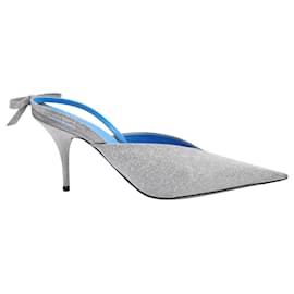 Balenciaga-Balenciaga Knife Pointy Toe Slingback Pumps in Silver Leather-Silvery,Metallic