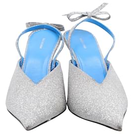 Balenciaga-Balenciaga Knife Pointy Toe Slingback Pumps in Silver Leather-Silvery,Metallic