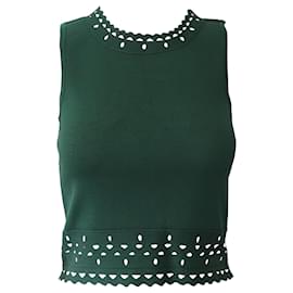 Sandro-Sandro Paris Cut Out Cropped Top in Green Viscose-Green