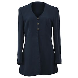 Giorgio Armani Blazer ohne Kragen aus marineblauer Wolle Blau Marineblau