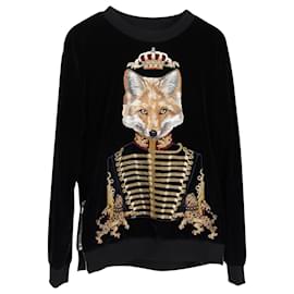 Dolce & Gabbana-Dolce and Gabbana Royal Fox Runway Sweatshirt in Black Print Cotton Velvet-Black