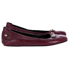 Balenciaga-Balenciaga Studded Ballet Flats in Burgundy Leather-Red,Dark red