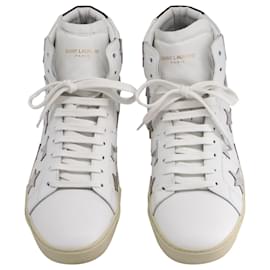 Saint Laurent-Saint Laurent High-Top Sneaker with Metallic Stars in White Leather-White