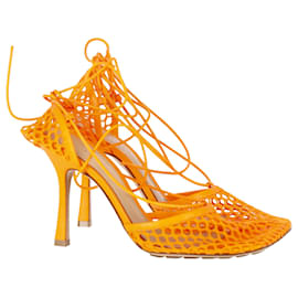 Bottega Veneta-Bottega Veneta Stretch Lace Up Sandals in Orange Leather-Orange