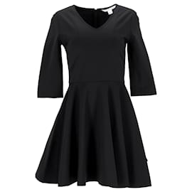 Diane Von Furstenberg- Diane Von Furstenberg Jeannie V-Neck Mini Flared Dress in Black Nylon-Black