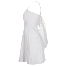 Theory- Theory Back Bow Detail Mini Sleeveless Dress in White Linen-White
