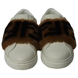 Fendi-Fendi Shearling-Trimmed Sneakers in White Leather-White