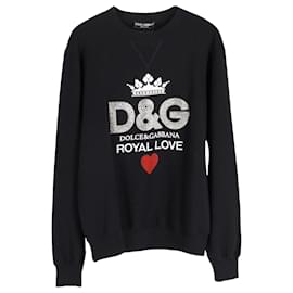 Dolce & Gabbana-Dolce and Gabbana Crystal D&G  Royal Love Sweater in Black Print Cotton-Black