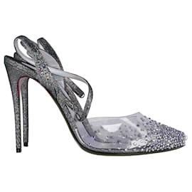 Christian Louboutin-Christian Louboutin Spikaqueen 100 Pumps in Silver PVC and Leather -Silvery,Metallic