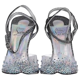 Christian Louboutin-Christian Louboutin Spikaqueen 100 Pumps in Silver PVC and Leather -Silvery,Metallic