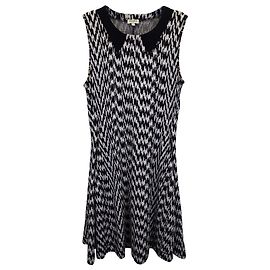 Kenzo Sleeveless Knit Patterned Dress in Black and White Wool Black