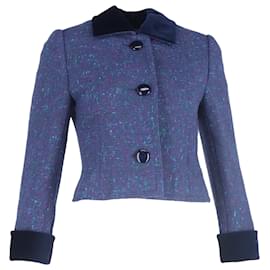 Givenchy- Givenchy Buttoned Tweed Cropped Jacket in Purple Wool-Purple