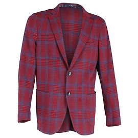Etro Houndstooth Single-Breasted Blazer in Red Wool Red