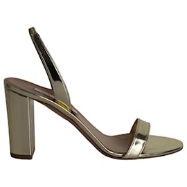Aquazzura-Aquazzura So Nude 85 Block Sandals In Gold Leather-Golden,Metallic