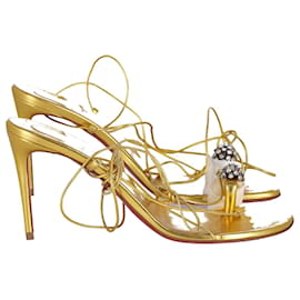 Christian Louboutin-Christian Louboutin Jus Un Fil 85 in Gold Lambskin Leather-Golden,Metallic