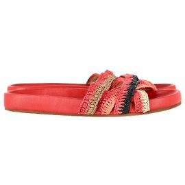 Ulla Johnson Makena Strappy Flat Slide Sandals in Orange Leather Orange