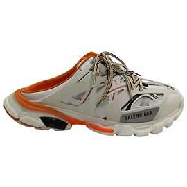 Balenciaga Track Mule Sneakers in White & Orange Polyurethane White