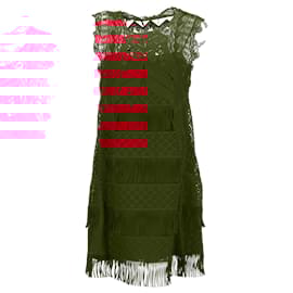 Alberta Ferretti- Alberta Ferretti Land and Fringe Detail Mini Dress in Red Acetate-Red