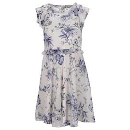 Red Valentino- RED Valentino Monkey Print Mini Ruffle Trim Dress in Cream Silk-White,Cream