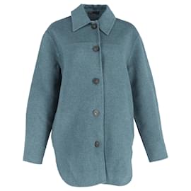 Acne Studios Buttoned Overshirt Jacket in Blue Wool Blue