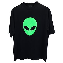 Camiseta de algodão preta com estampa Alien da Balenciaga Preto
