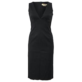 Michael Kors-Michael Kors V-Neck Midi Dress in Black Polyester-Black