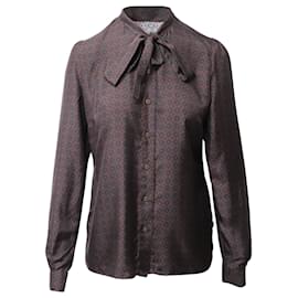 Dolce & Gabbana-Dolce & Gabbana Pussy Bow Blouse in Burgundy Silk-Red,Dark red