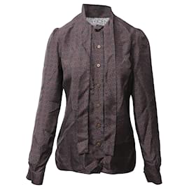 Dolce & Gabbana-Dolce & Gabbana Pussy Bow Blouse in Burgundy Silk-Red,Dark red