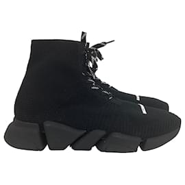 Balenciaga-Balenciaga Speed 2.0 Lace Up Knit Sneakers In Black Polyester-Black