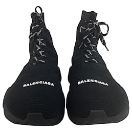Balenciaga-Balenciaga Speed 2.0 Lace Up Knit Sneakers In Black Polyester-Black