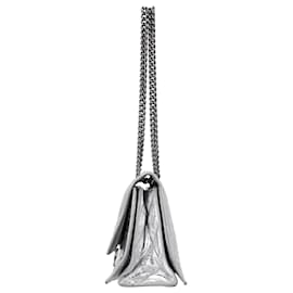 Balenciaga- Balenciaga Medium Crush Chain Shoulder Bag in Metallic Silver Calf Leather-Silvery,Metallic
