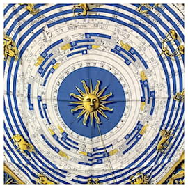 Hermès-Hermes Vintage Silk Scarf Astrologie Dies et Hore 1963 Faconnet-Blue