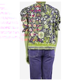 Ulla Johnson-Navy blue floral ruched-sleeved top - size UK 6-Blue