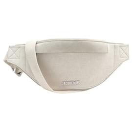 Jacquemus-NINE JACQUEMUS LA BANANE MEUNIER ECRU CANVAS BELT SHOULDER BUMBAG-Cream