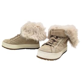 Prada-PRADA SHOES HIGH TOP FUR SNEAKERS 37 + BOX-Beige