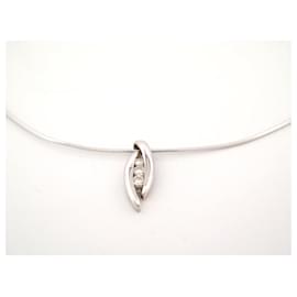 Autre Marque-NECKLACE WITH PENDANT 3 DIAMONDS 0.27CT IN 18K WHITE GOLD 8.5GR DIAMONDS NECKLACE-Silvery