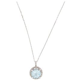 NUEVE PENDIENTE MAUBOUSSIN SOL DE VERANO COLLAR 38-40CM ORO BLANCO 18K TOPACIO Plata