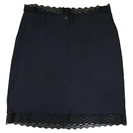 Chanel-CHANEL SKIRT P23486V13701 LACE DETAILS L 42 BLACK WOOL-Black