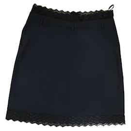 Chanel-CHANEL SKIRT P23486V13701 LACE DETAILS L 42 BLACK WOOL-Black