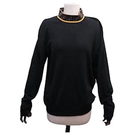 Fendi-PULL FENDI LUPETTO KNIT MERINOS LOGO ZUCCA FZZ411 50 IT 48 FR WOOL SWEATER-Black
