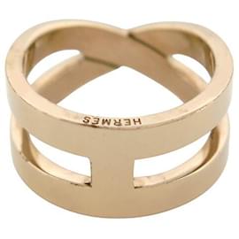 Hermès-ANNEAU DE FOULARD HERMES POP H EN METAL DORE BAGUE GOLDEN STEEL SCARF RING-Doré