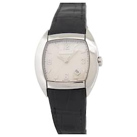 Boucheron-VINTAGE BOUCHERON WATCH MECHANICAL STEEL 35MM CROCODILE LEATHER AUTOMATIC LADY WATCH-Silvery