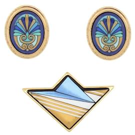 Autre Marque-LOT MICHAELA FREY FREYWILLE OVAL EARRINGS + ENAMEL BROOCH-Golden