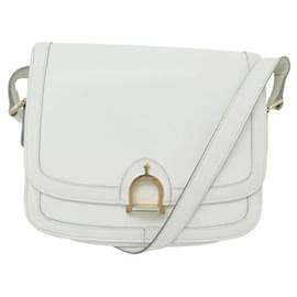Céline-VINTAGE CELINE SHOULDER BAG WITH BUCKLE CLOSURE WHITE LEATHER HAND BAG-White