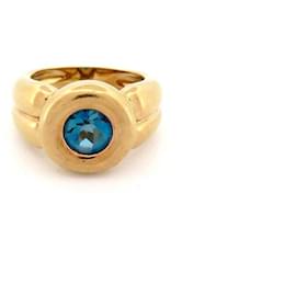 Autre Marque-VINTAGE DOUBLE BAND RING 53 BLUE TOPAZ ROUND SIZE YELLOW GOLD 18K 10.8GR RING-Golden