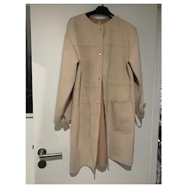 Zara-Long faux suede coat-Beige