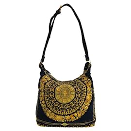 Versace-Versace Medusa Cotton Hobo Shoulder Bag-Black